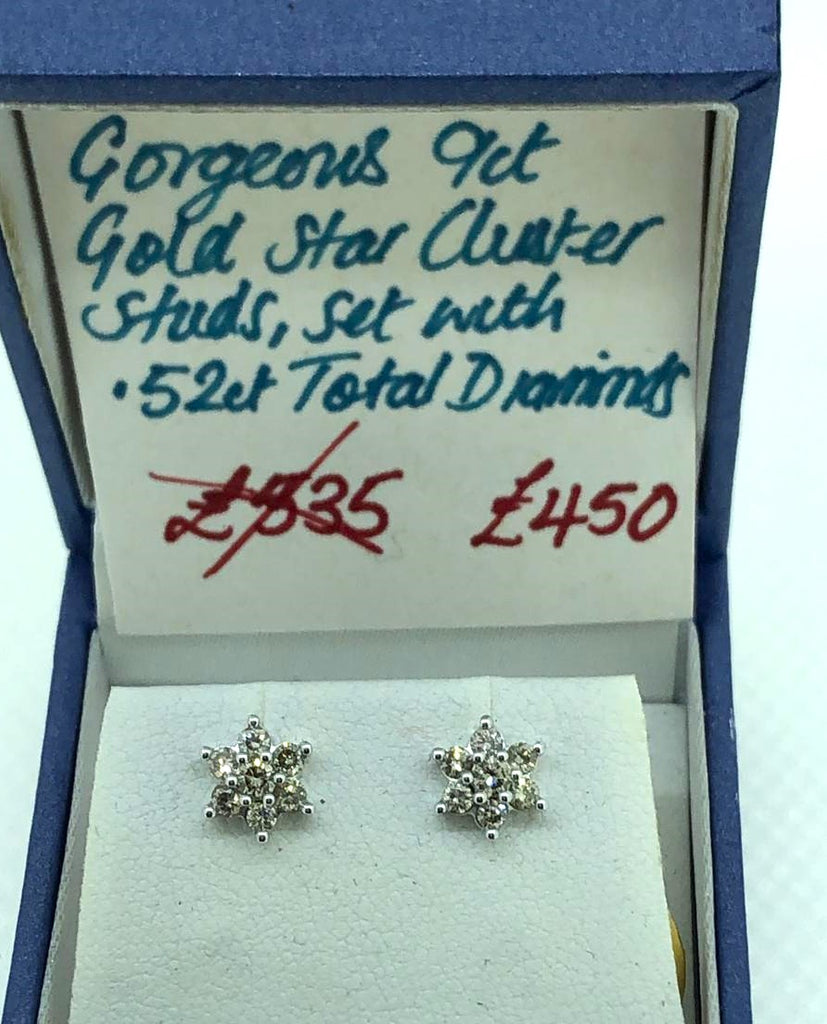9 ct White Gold cluster stud earrings with 0.52 ct diamonds
