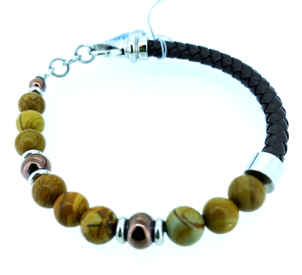 Fred Bennett – Stainless Steel Brown Leather & Bead Bracelet