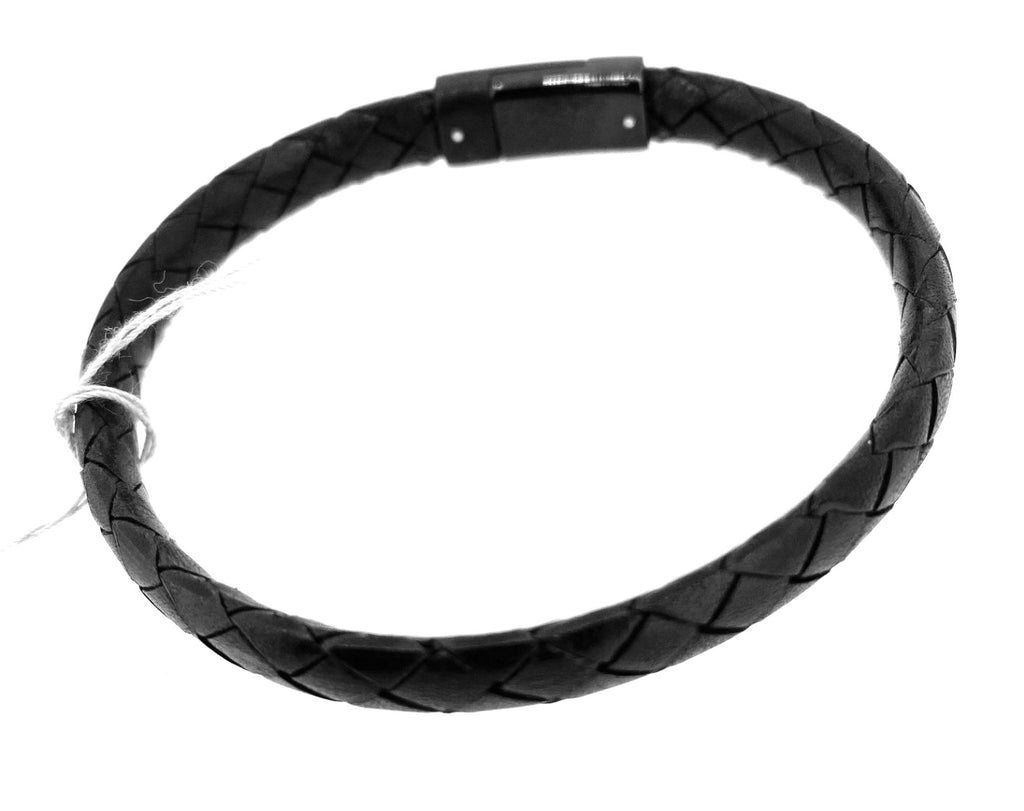 Unique - Men's Leather Charcoal Bracelet Steel Clasp