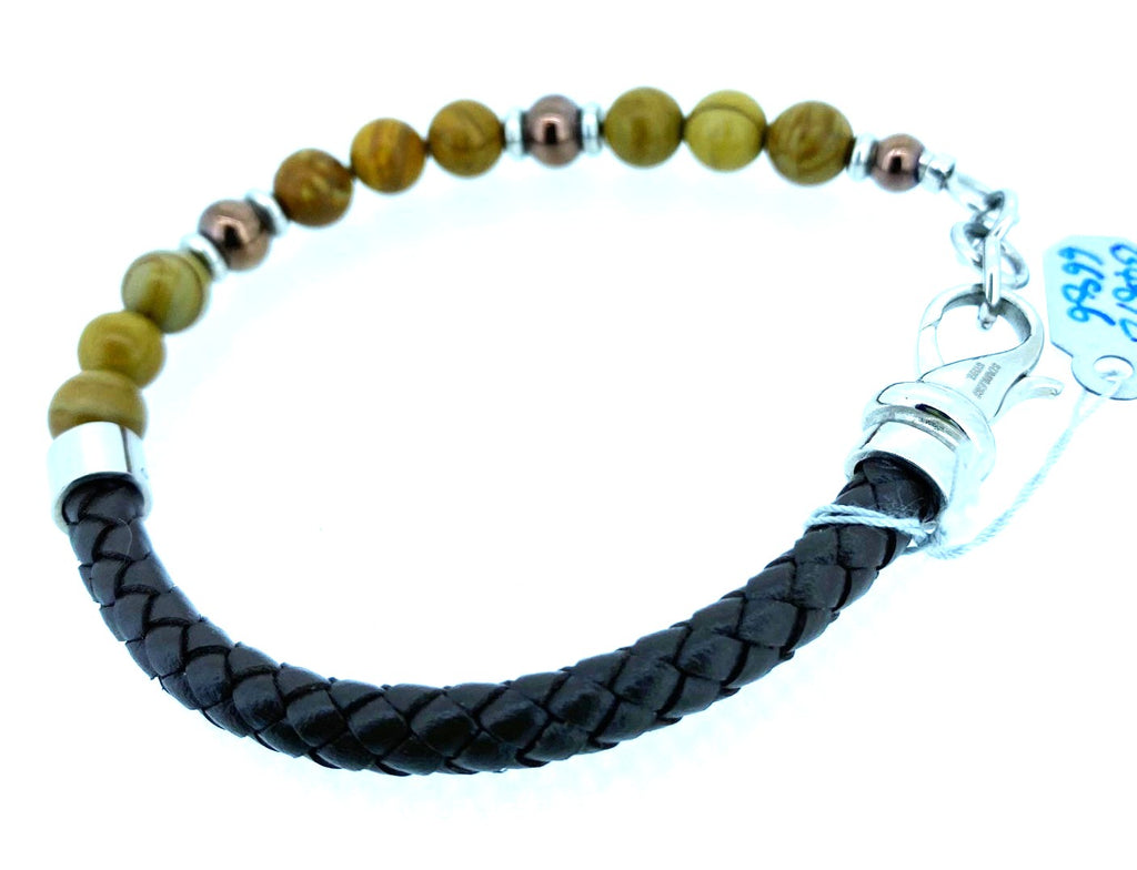 Fred Bennett – Stainless Steel Brown Leather & Bead Bracelet