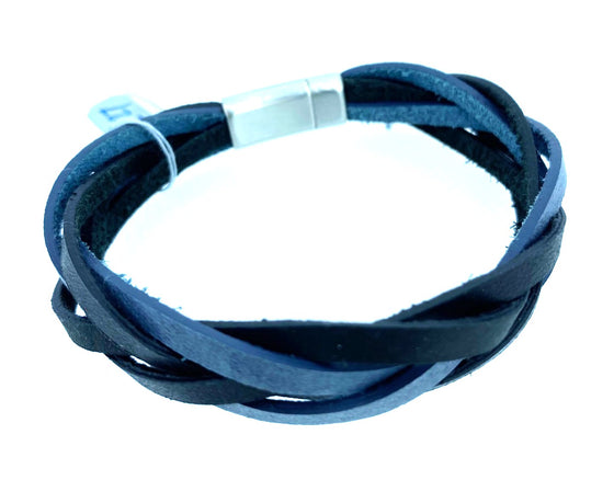 Fred Bennett – Stainless Steel Four Strand Black/Grey Leather Bracelet