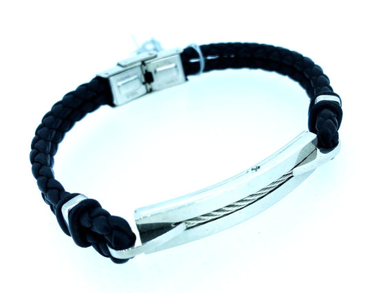 Fred Bennett – Stainless Steel Black Leather Bracelet