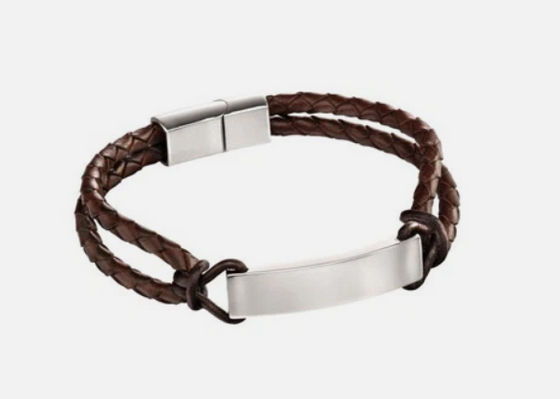 Fred Bennett – Gents Stainless Steel & Brown Leather Identity Bracelet