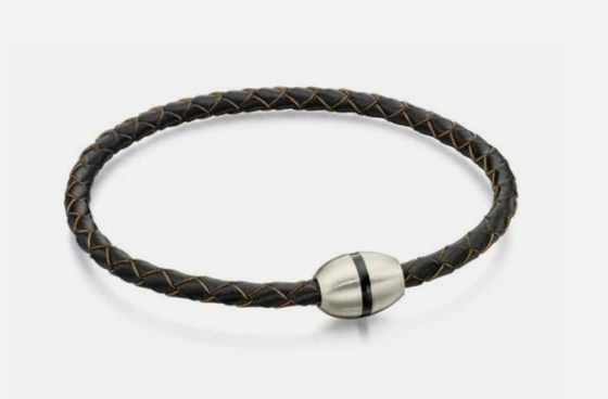 Fred Bennett – Gents Stainless Steel & Brown Leather Skinny Bracelet