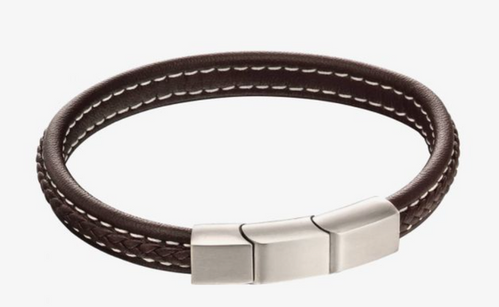 Fred Bennett – Stainless Steel Brushed Finish Brown Leather Plaited Bracelet