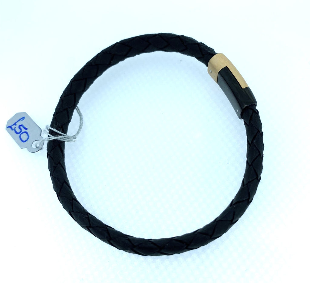 Unique - Men's Leather Charcoal Bracelet Steel Clasp
