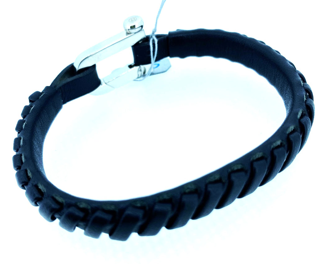 Fred Bennett – Stainless Steel Black Leather Bracelet