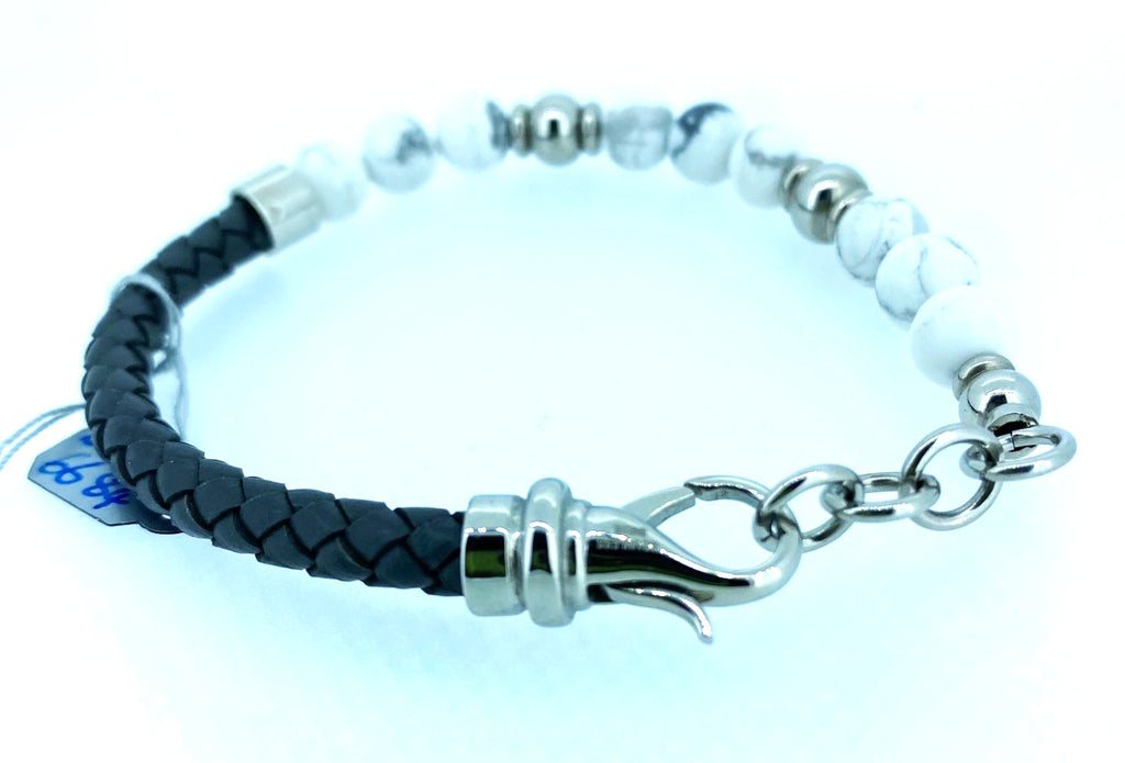 Fred Bennett – Stainless Steel Brown Leather & Bead Bracelet