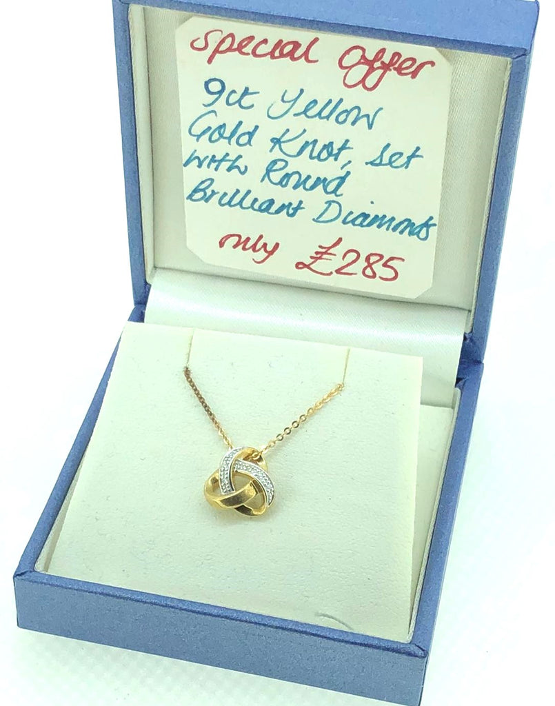 9ct Yellow Gold Knot pendant set with Diamonds