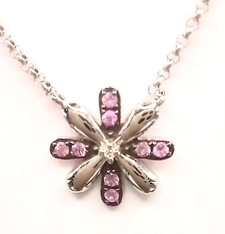 18 ct white gold pink sapphire & diamond necklace