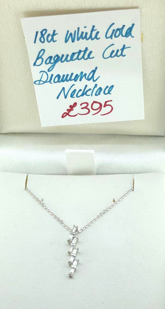 18 ct white gold baguette cut diamond necklace