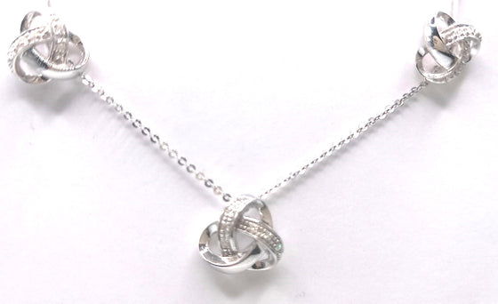 9 ct White Gold knot design earring & necklace with diamonds