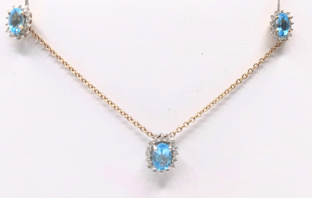 9ct Yellow and White Gold Blue Topaz and Diamond Cluster Pendant and matching earrings