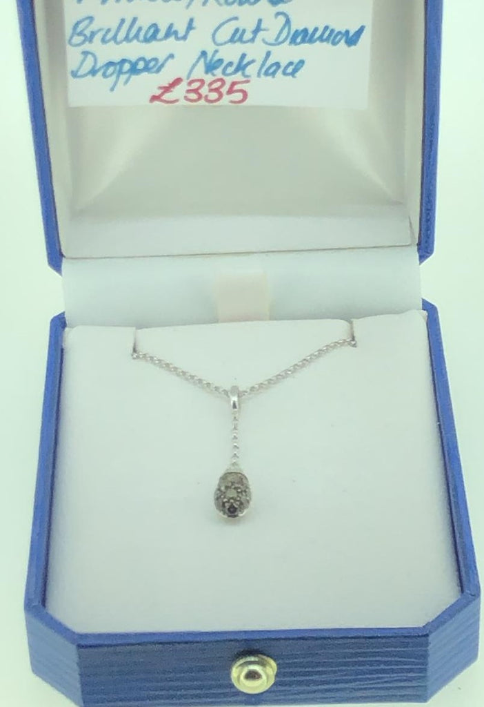 18 ct White Gold with black and white diamond dropper necklace
