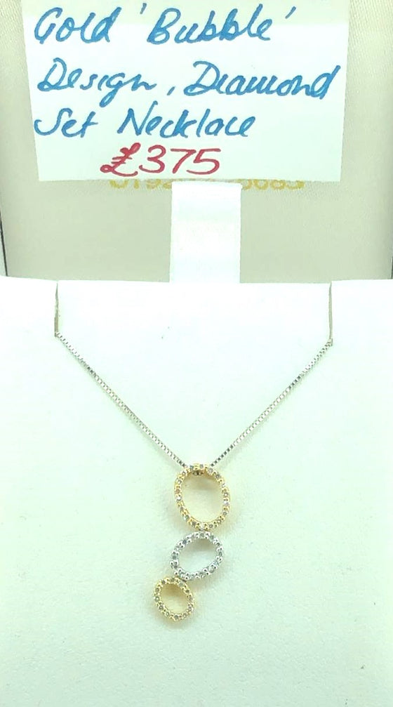 18 ct Yellow and White Gold bubble design diamond set necklace