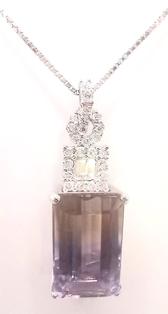 18 ct White Gold Ametrine and Diamond pendant