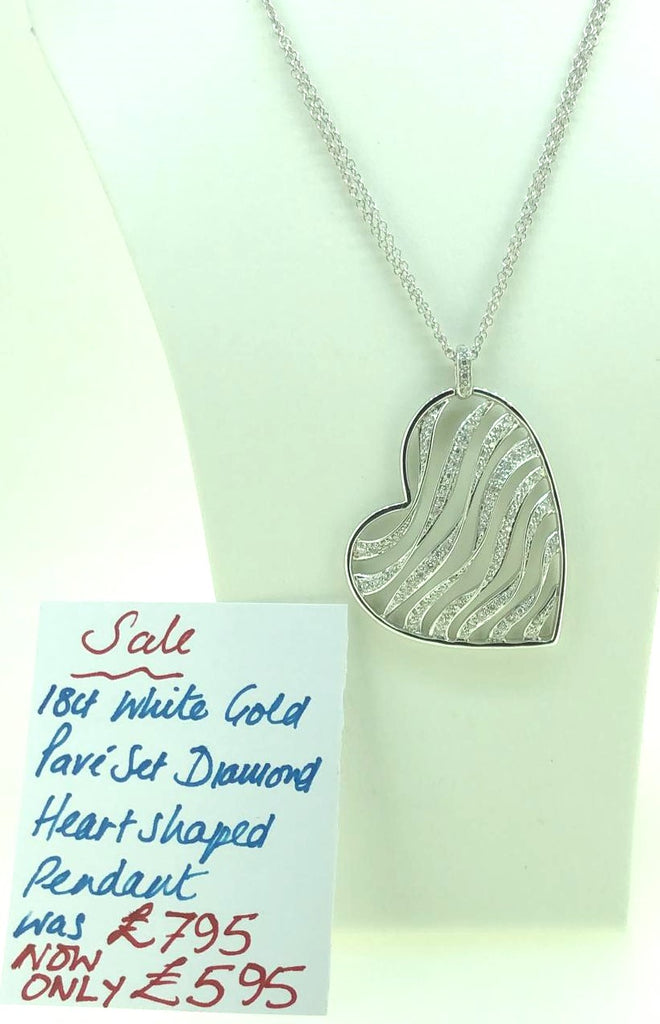 18 ct White Gold pavi set Diamond heart shaped pendant