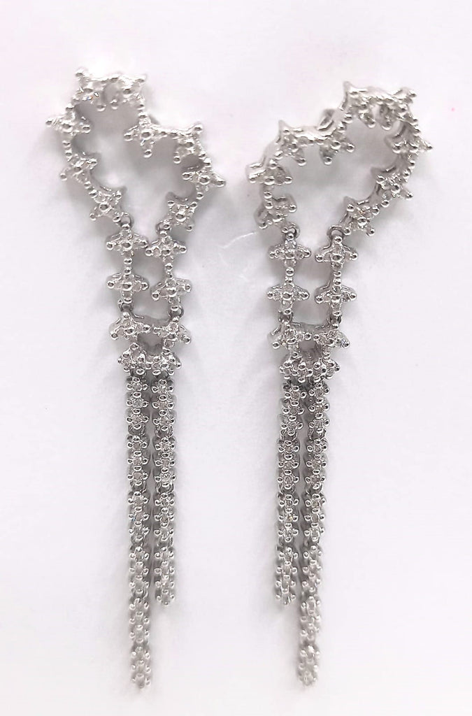 18 ct White Gold heart design drop earrings set with diamonds