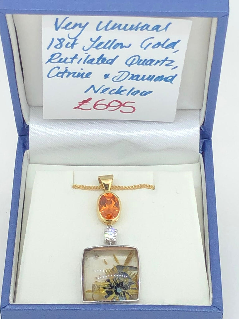 18 ct Yellow Gold, quartz, Citrine & Diamond Pendant necklace