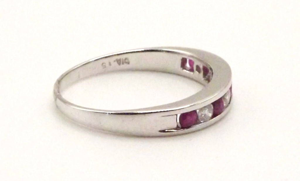 9 ct White Gold half eternity ring with rubys