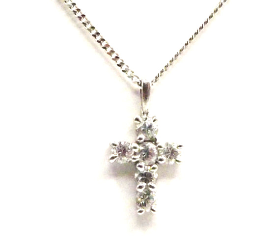 9ct White Gold Cubic Zirconia Cross Necklace