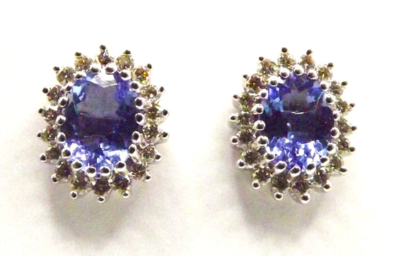 9 ct White Gold Tanzanite and Diamond cluster earrings