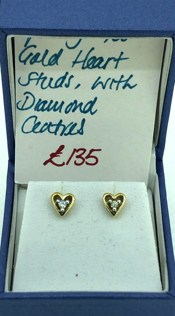 9ct Yellow Gold Diamond Heart Stud Earrings