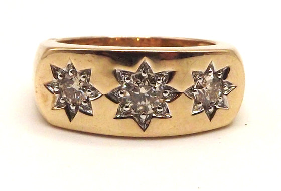 9 ct Yellow Gold heavy ring with 0.82 ct star set Diamonds