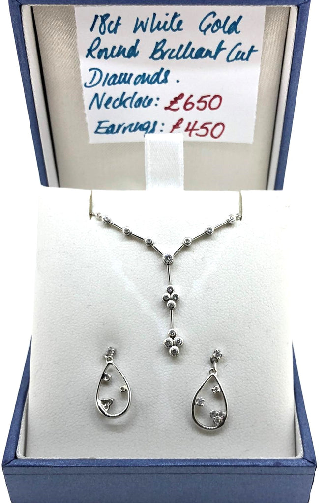 18ct White Gold necklace and earring set with Diamonds