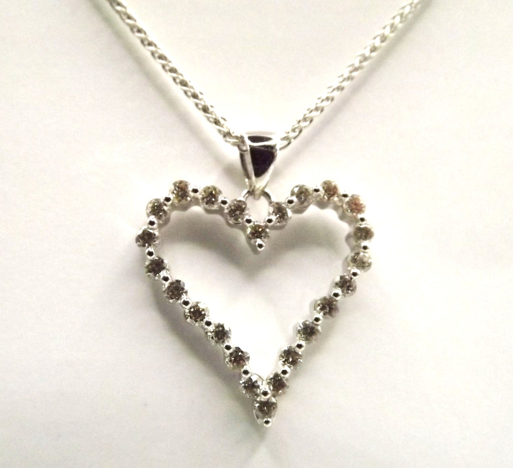 9ct White Gold Heart Pendant set with 1.0ct total Diamonds