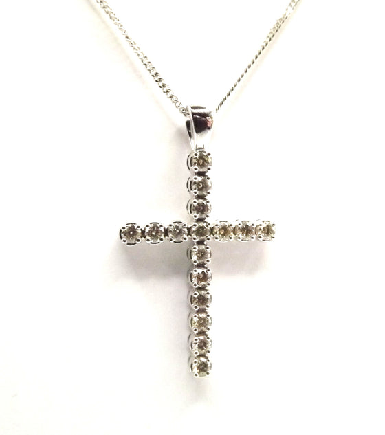 9ct White Gold Diamond Cross Pendant with chain