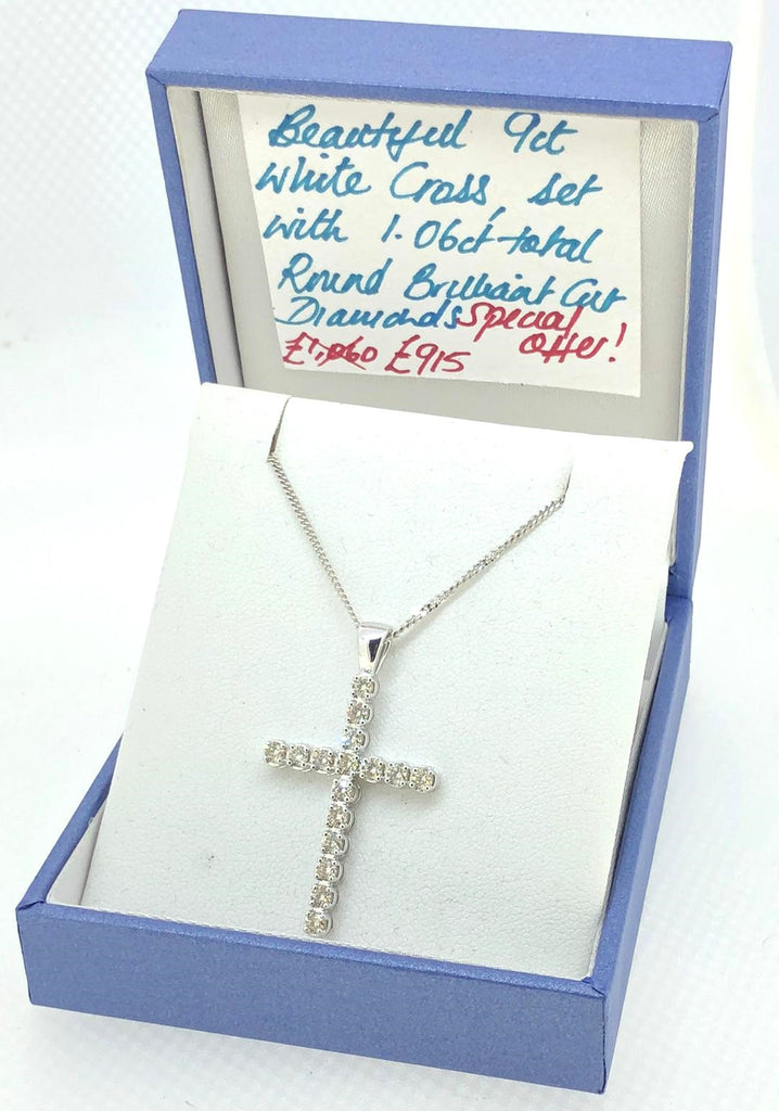 9ct White Gold Diamond Cross Pendant with chain