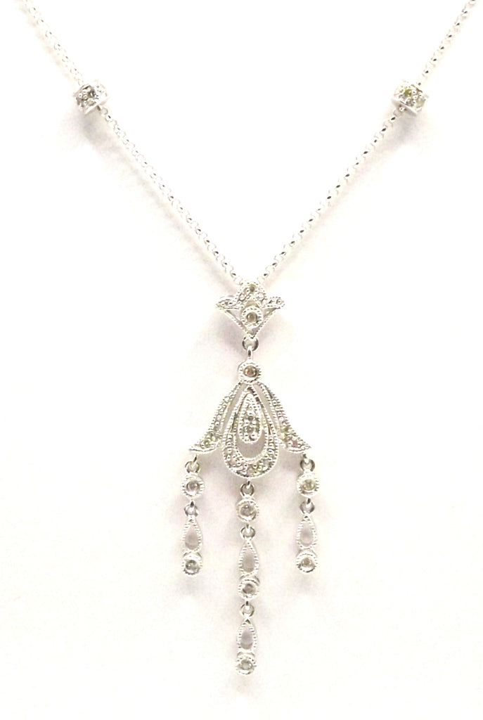 18ct White Gold Fancy Pave Set Diamond Necklace
