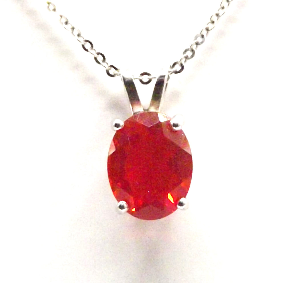 18ct White Gold Oval Cut Fire Opal Pendant