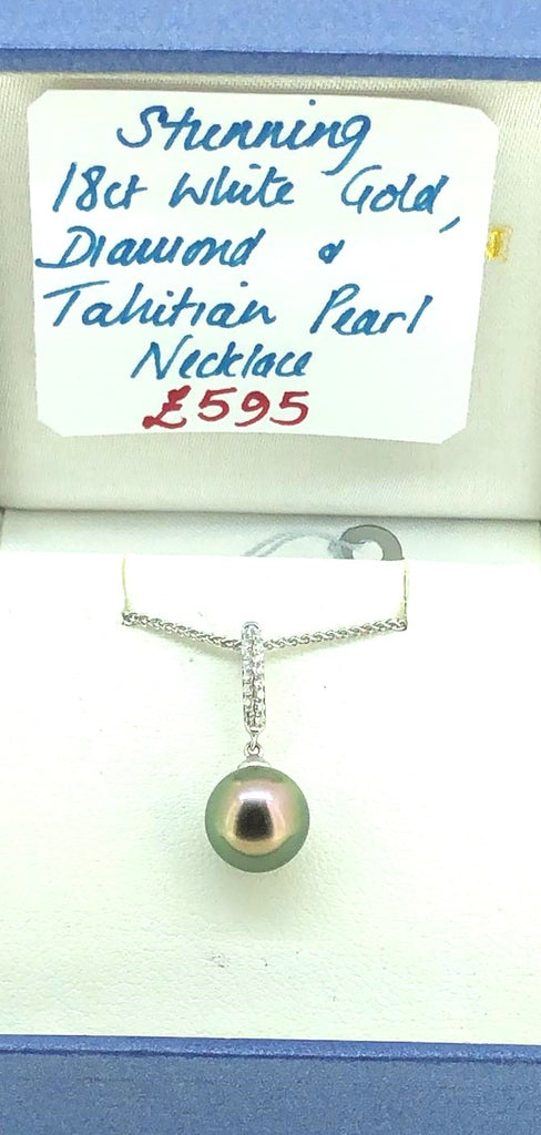 18ct White Gold Pendant set Diamond & Tahitian Pearl