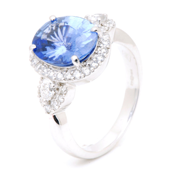 18ct White Gold Sri Lanken Blue Sapphire and Diamond Ring