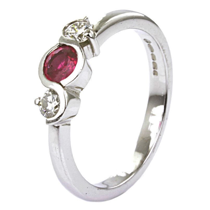 18ct White Gold Ruby and Diamond Trilogy Ring