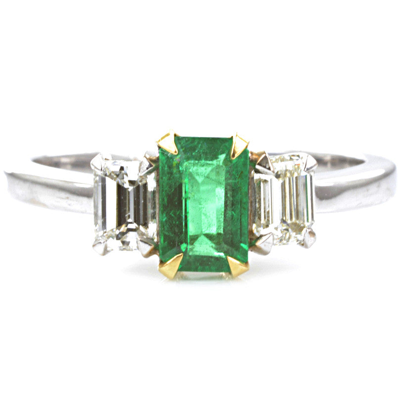 18ct White Gold Emerald and Diamond Trilogy Ring