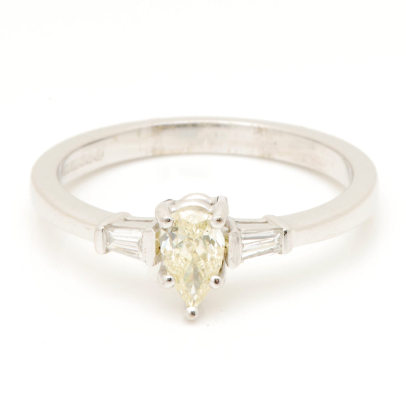 Platinum Natural Yellow Pear Shaped Diamond Ring