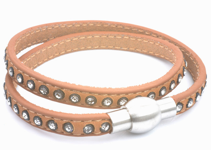 Tan Leather and Crystal Bracelet