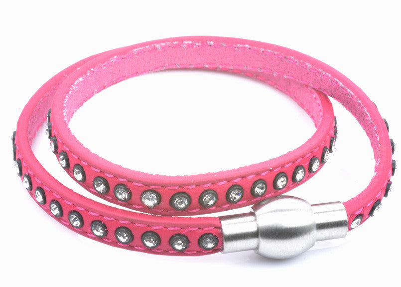 Pink Leather and Crystal Bracelet